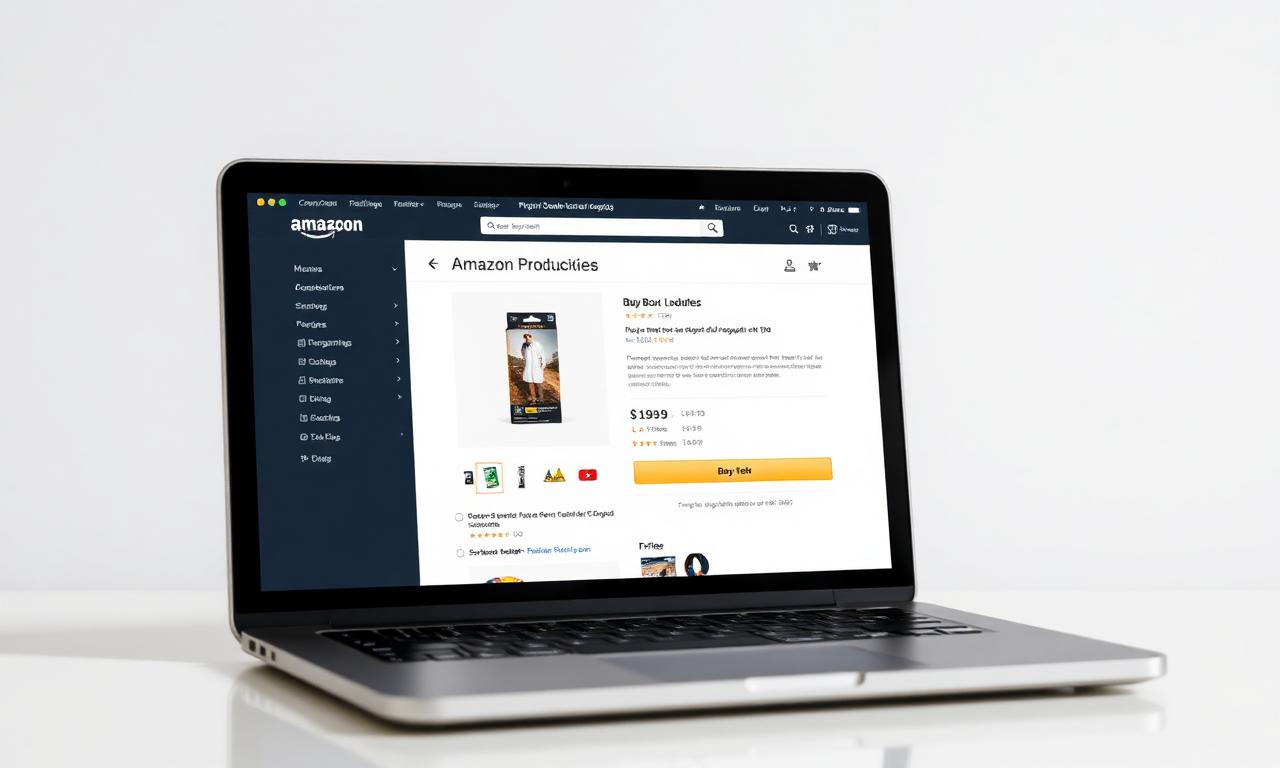 Amazon product listing page mockup with a clean main image on a pure white background