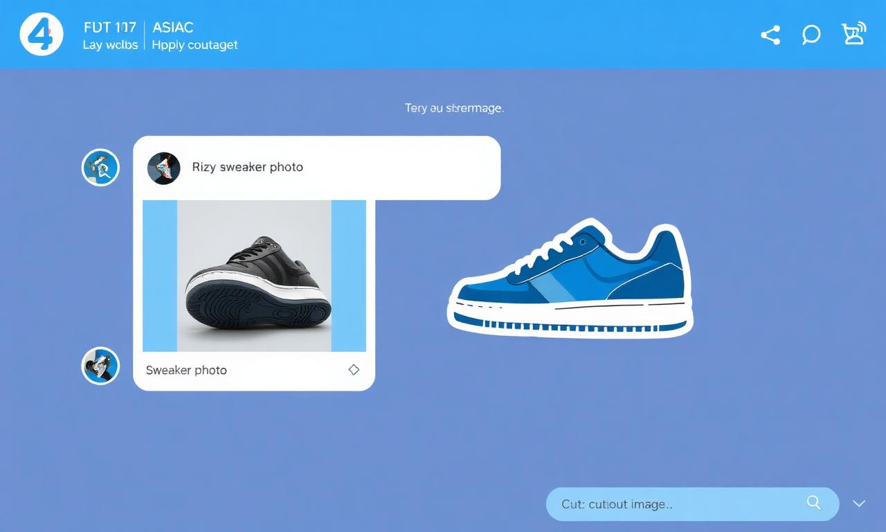 Chat interface uploading a sneaker and receiving an AI-redrawn cutout