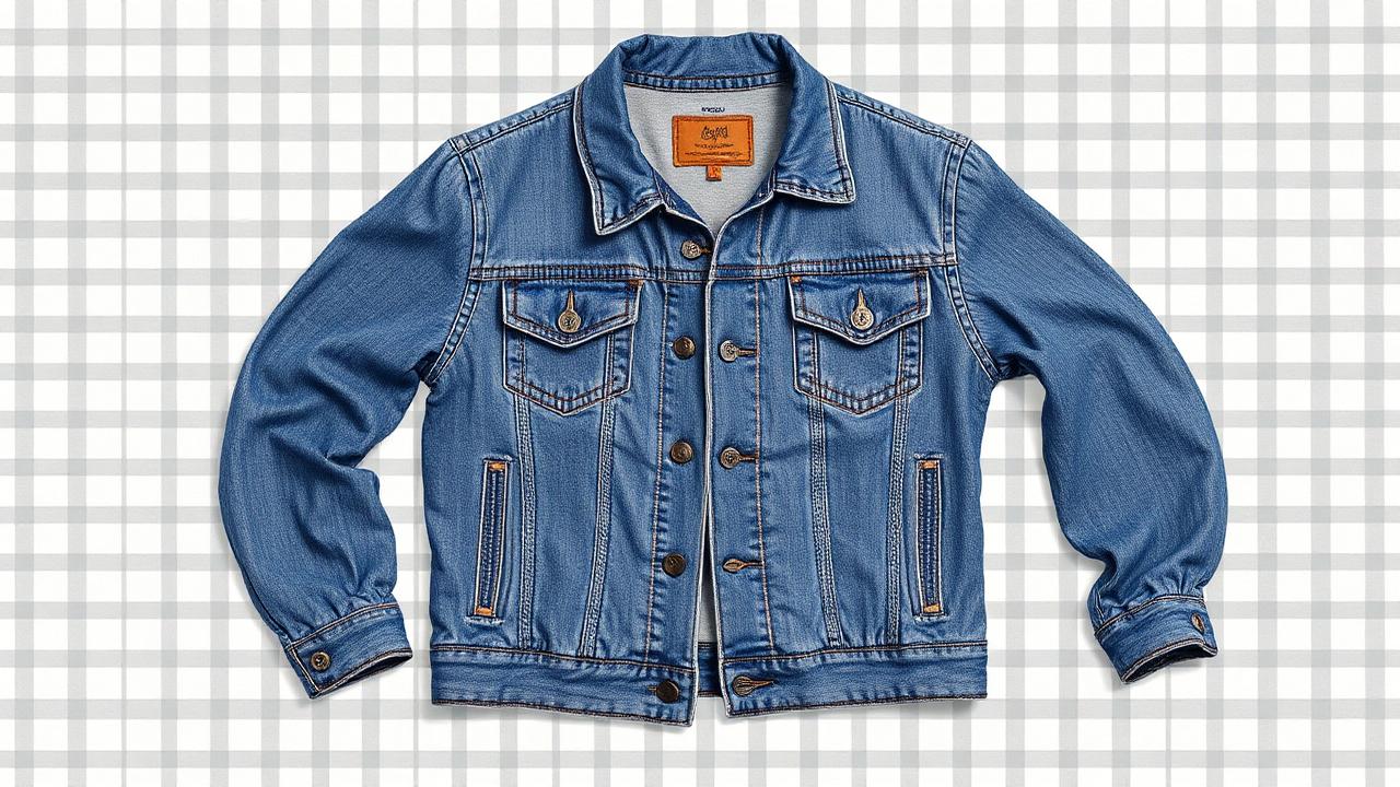 Vintage denim jacket cut out on a transparent checkerboard background ready for a Depop cover photo