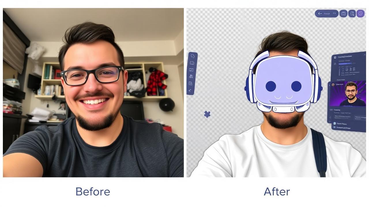 Before and after of a selfie turned into a clean Discord pfp with the background removed