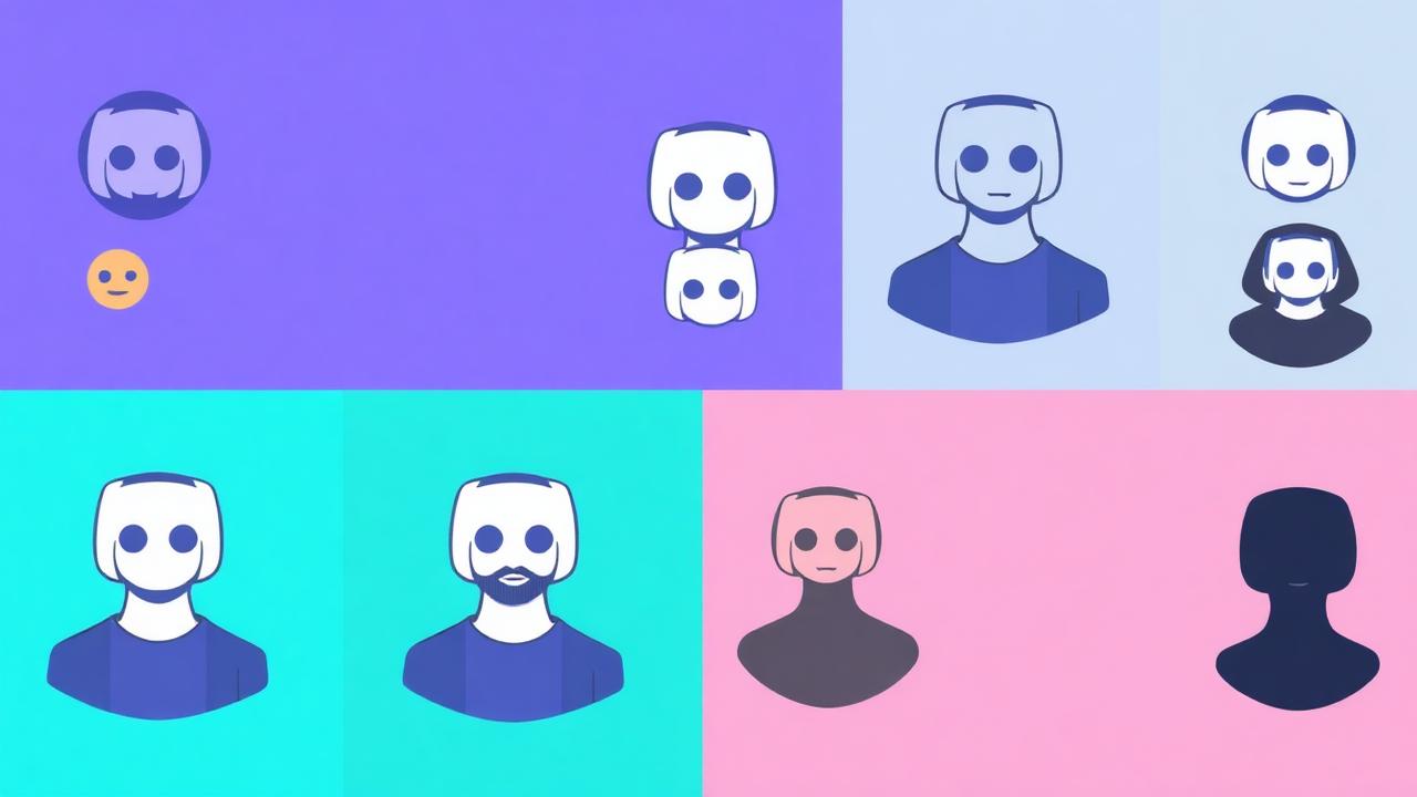Grid of Discord pfp avatars with clean cutouts on solid color backgrounds