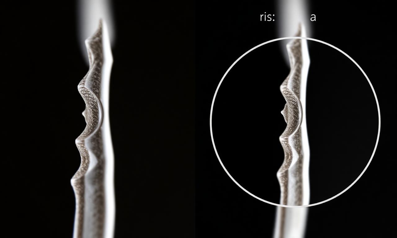 Close-up showing the difference between jagged and smooth cutout edges