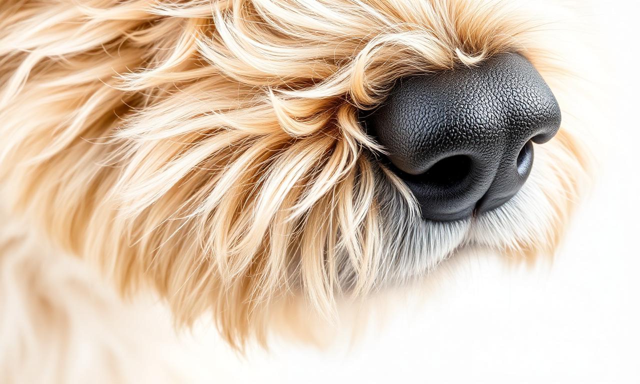 Macro of fluffy dog fur edges preserved when you fix jagged edges background removal correctly