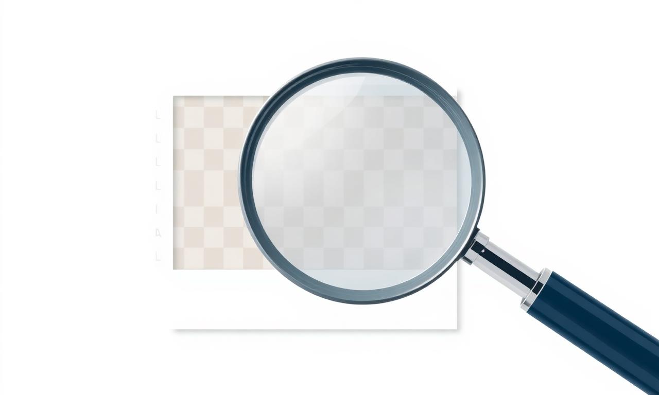 Magnifying glass examining a photo with a transparent background