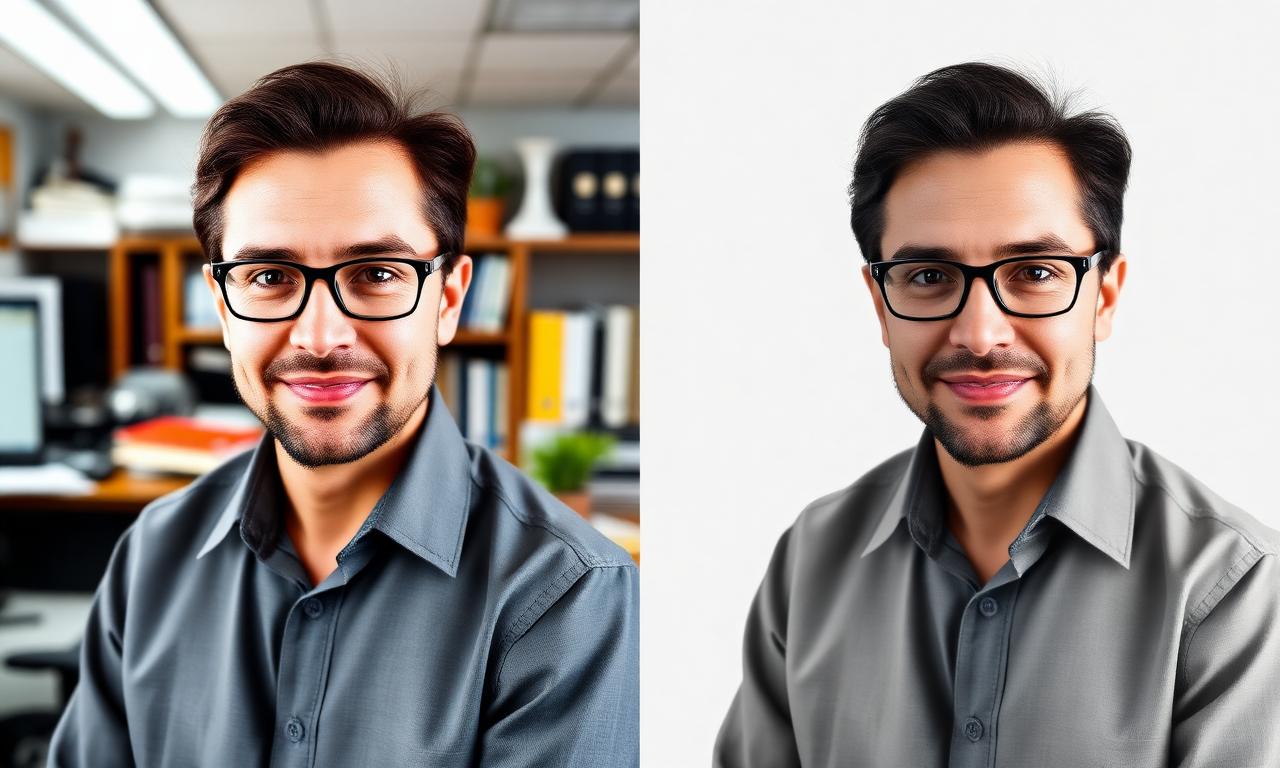 Side by side portrait before and after background removal