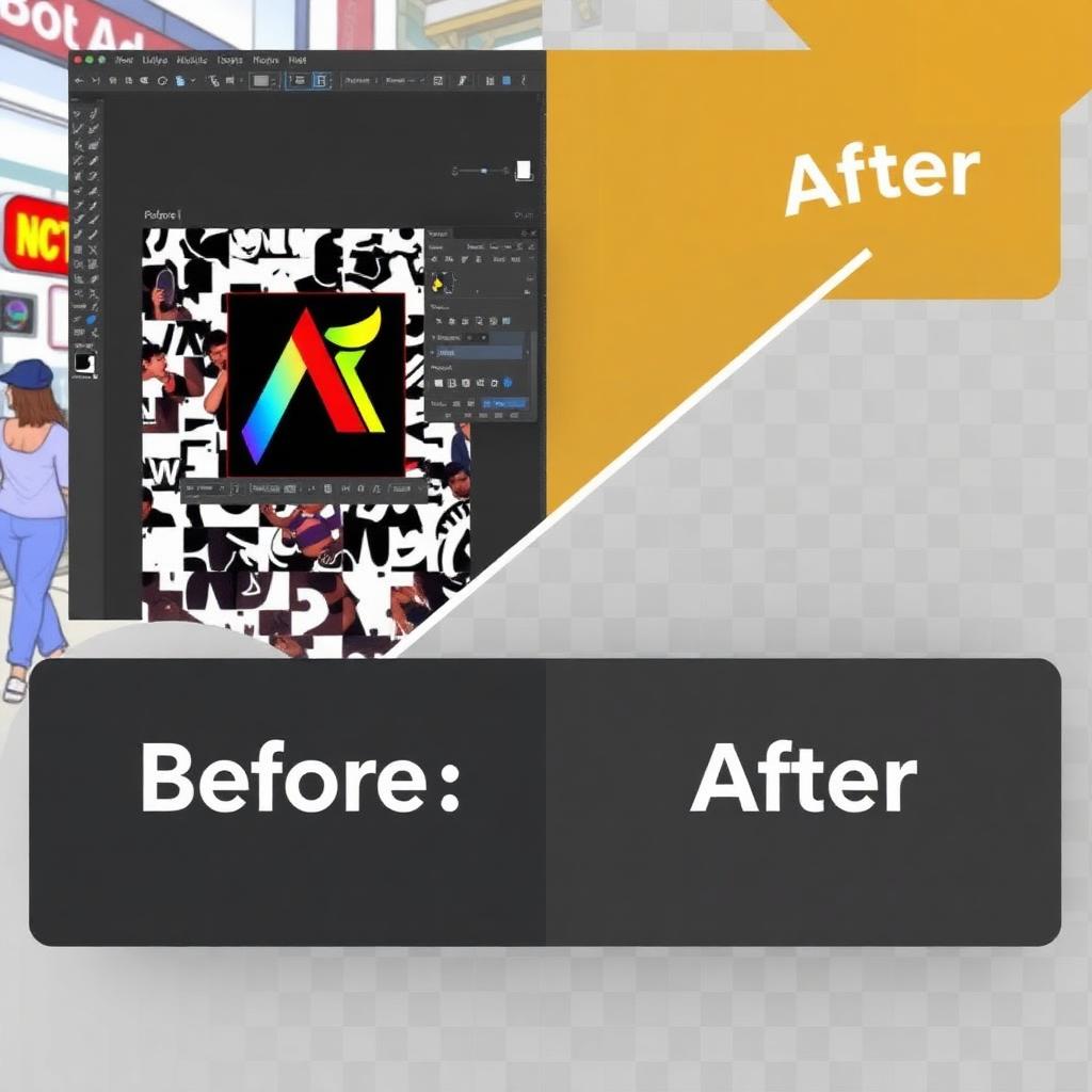 Vector logo on a busy background on the left and the same art isolated on transparent checkerboard on the right