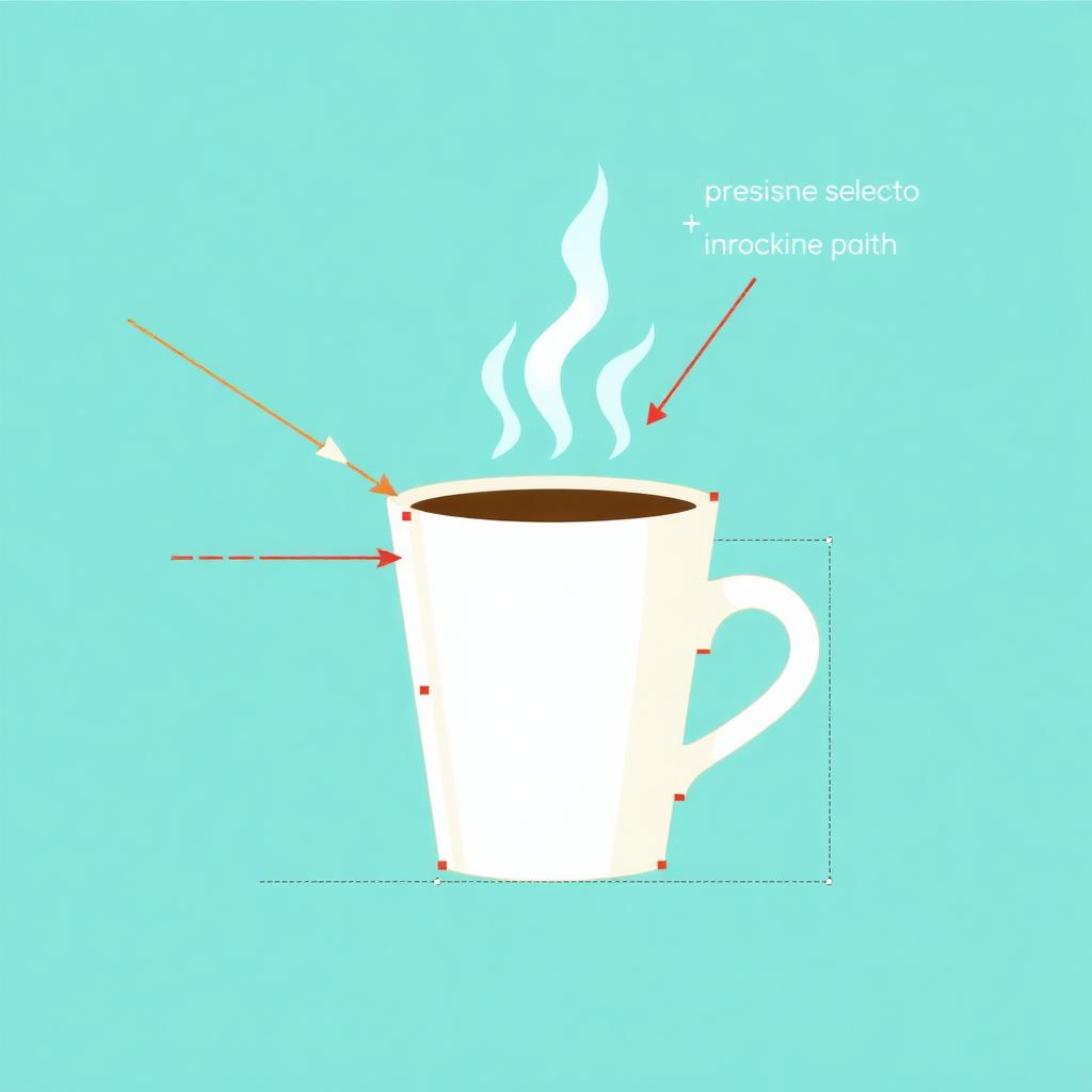 Close-up of pen tool anchor points tracing precisely around a coffee cup illustration in a vector editor