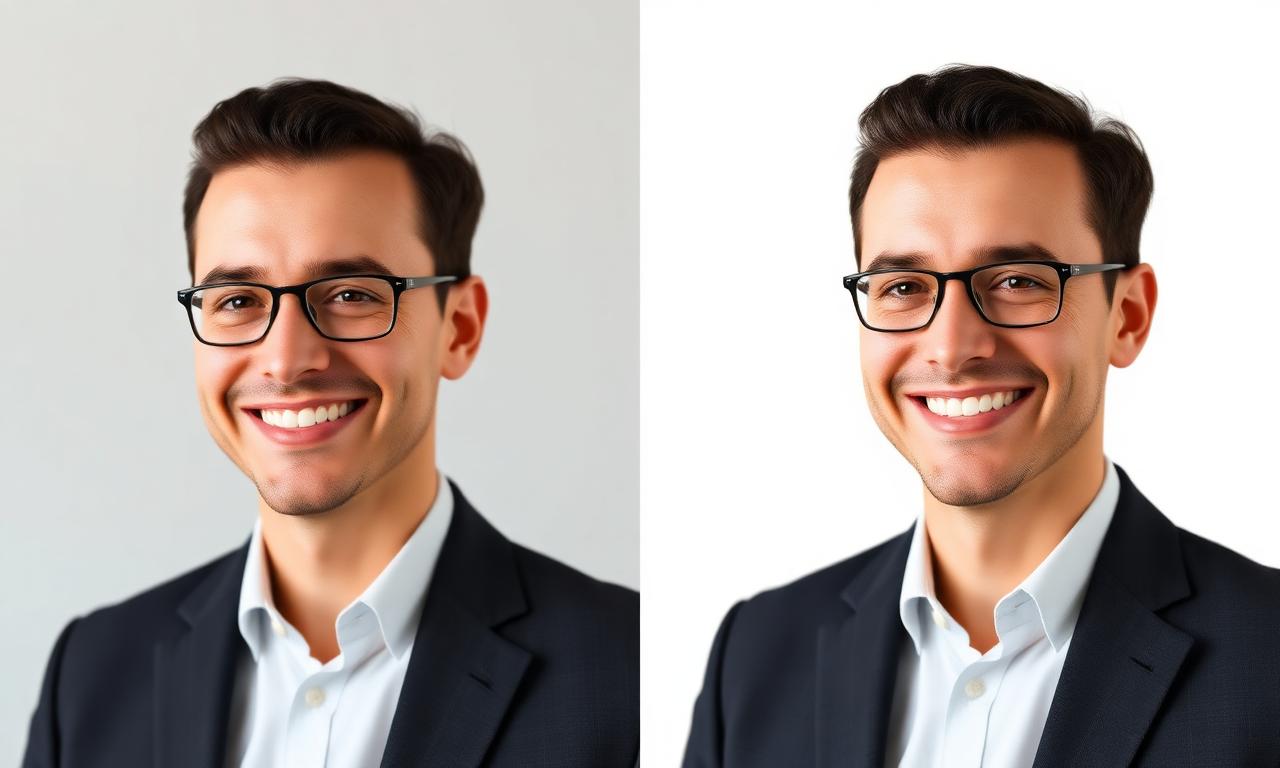 Before and after LinkedIn headshot background removal example