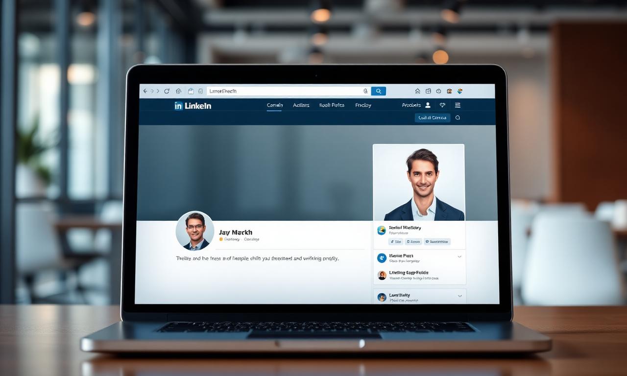 Clean LinkedIn profile photo displayed on a laptop after background removal