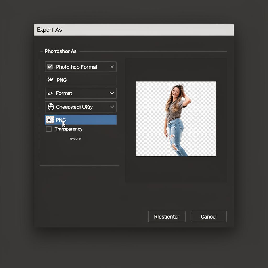 Photoshop Export As dialog with PNG format and the transparency checkbox enabled