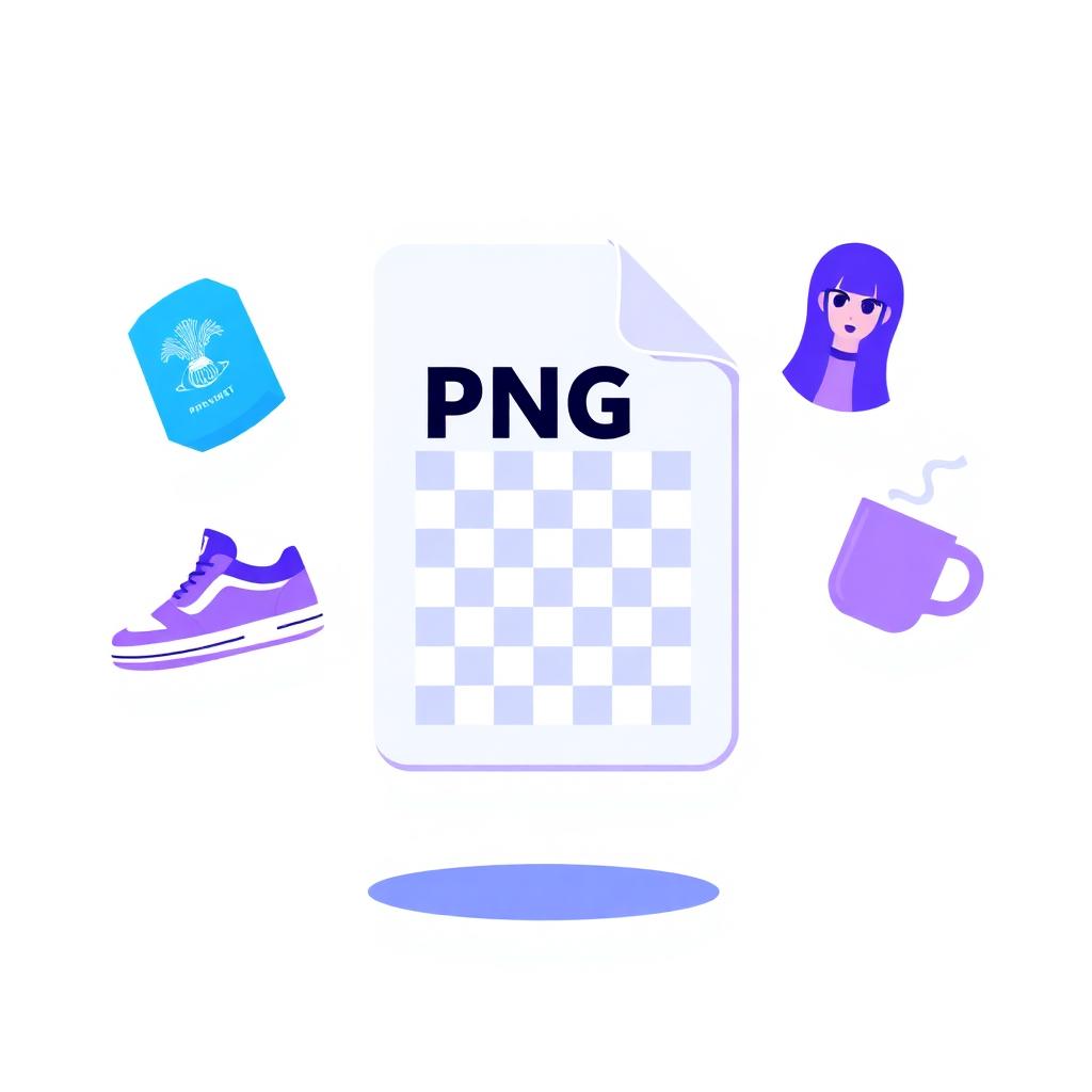 Transparent PNG file icon surrounded by a sneaker, portrait, and coffee cup cutouts on transparent backgrounds