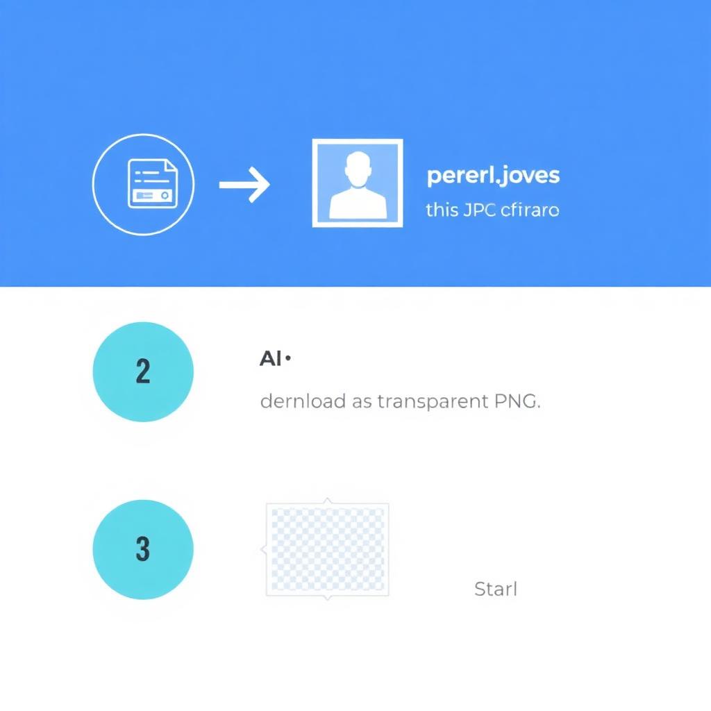 Three-step infographic: upload a JPG, AI removes the background, download a transparent PNG