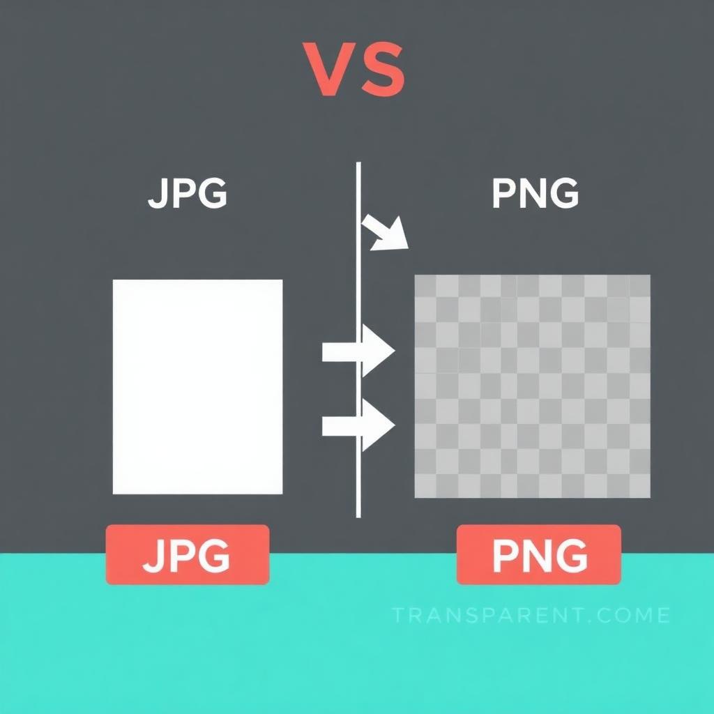 Side-by-side comparison of a JPG with a white background versus a transparent PNG with checkerboard