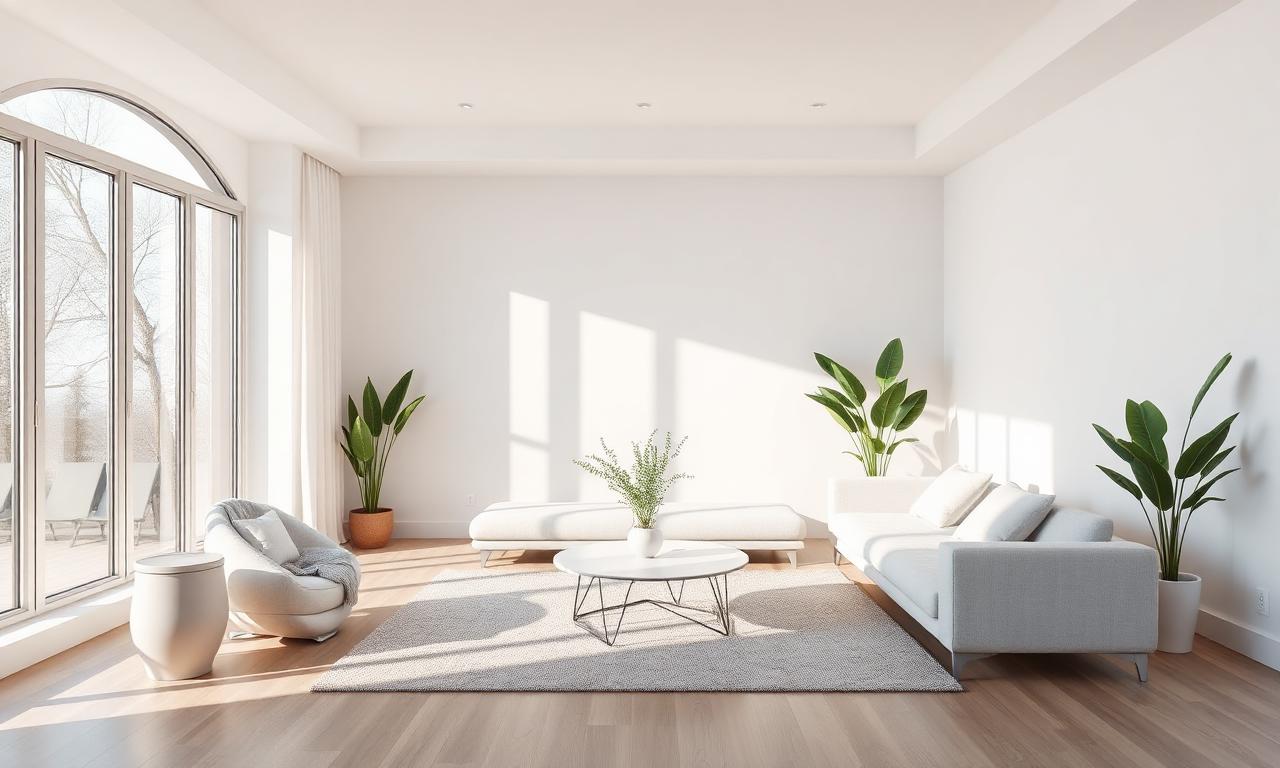 Bright modern living room virtually staged for a real estate listing