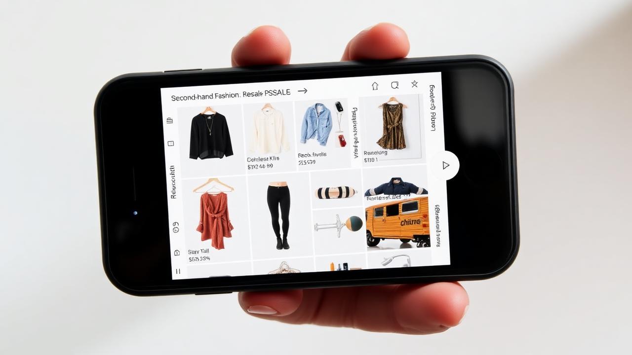 Resale app feed showing a grid of listings with consistent clean white backgrounds