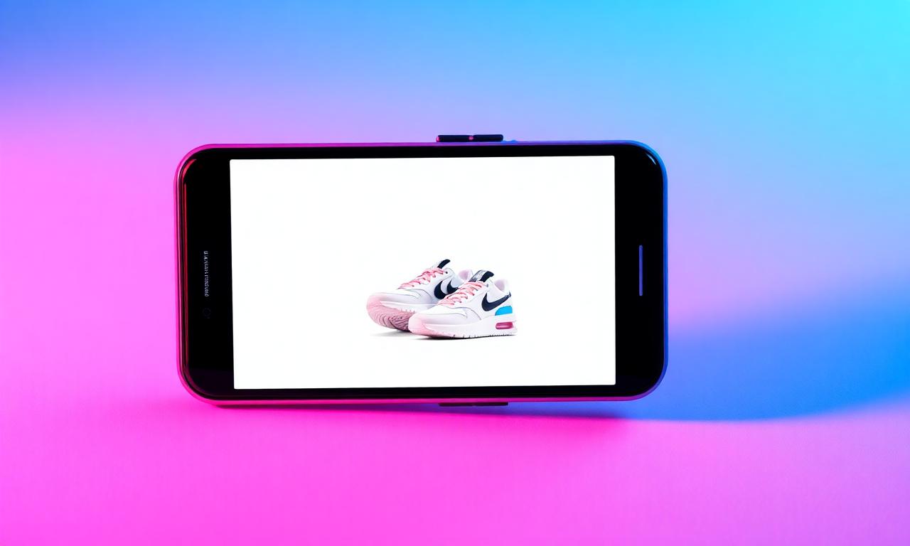 Smartphone displaying a TikTok Shop product listing with sneakers on a clean white background