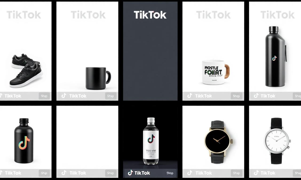 Grid of nine TikTok Shop product photos with consistent backgrounds across various items