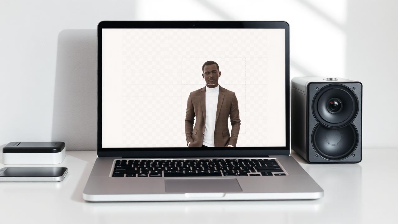 Transparent background maker interface showing a person being cut out from their original background