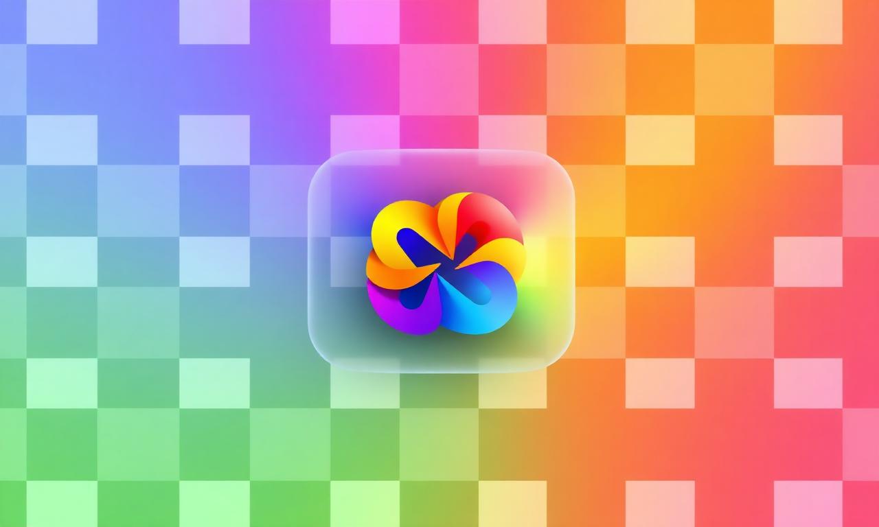 Colorful logo on a transparent checkered background showing alpha channel support in PNG and WebP