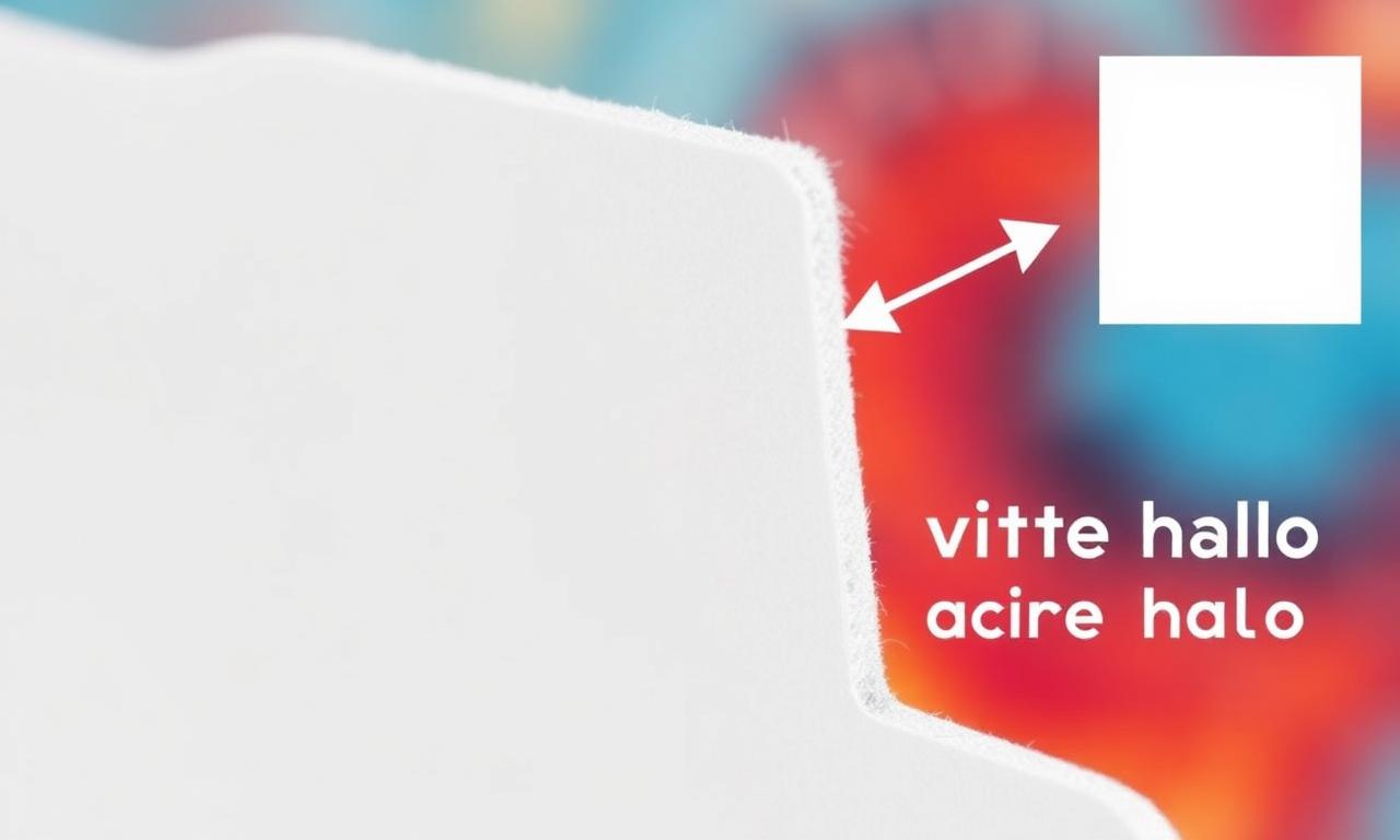 Macro close-up of edge fringing white halo around a cutout subject on a colored background