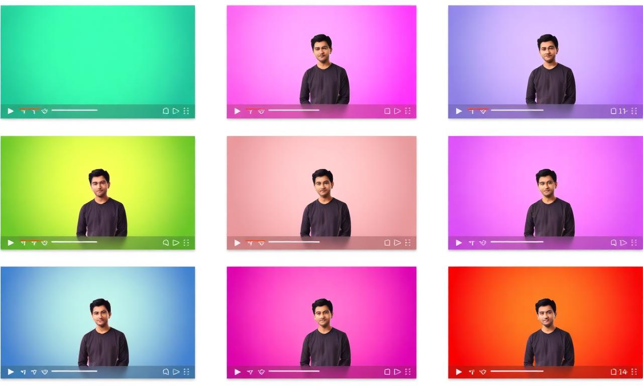 Grid of YouTube thumbnail variations with the same cutout on different colored backgrounds for A/B testing YouTube thumbnail background removal